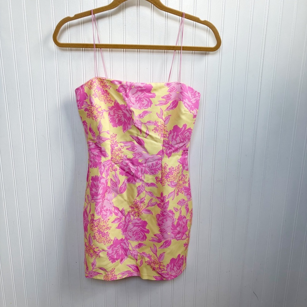 White Fox Boutique Yellow & Pink Floral Sunset Skies Mini Dress Size Small NEW